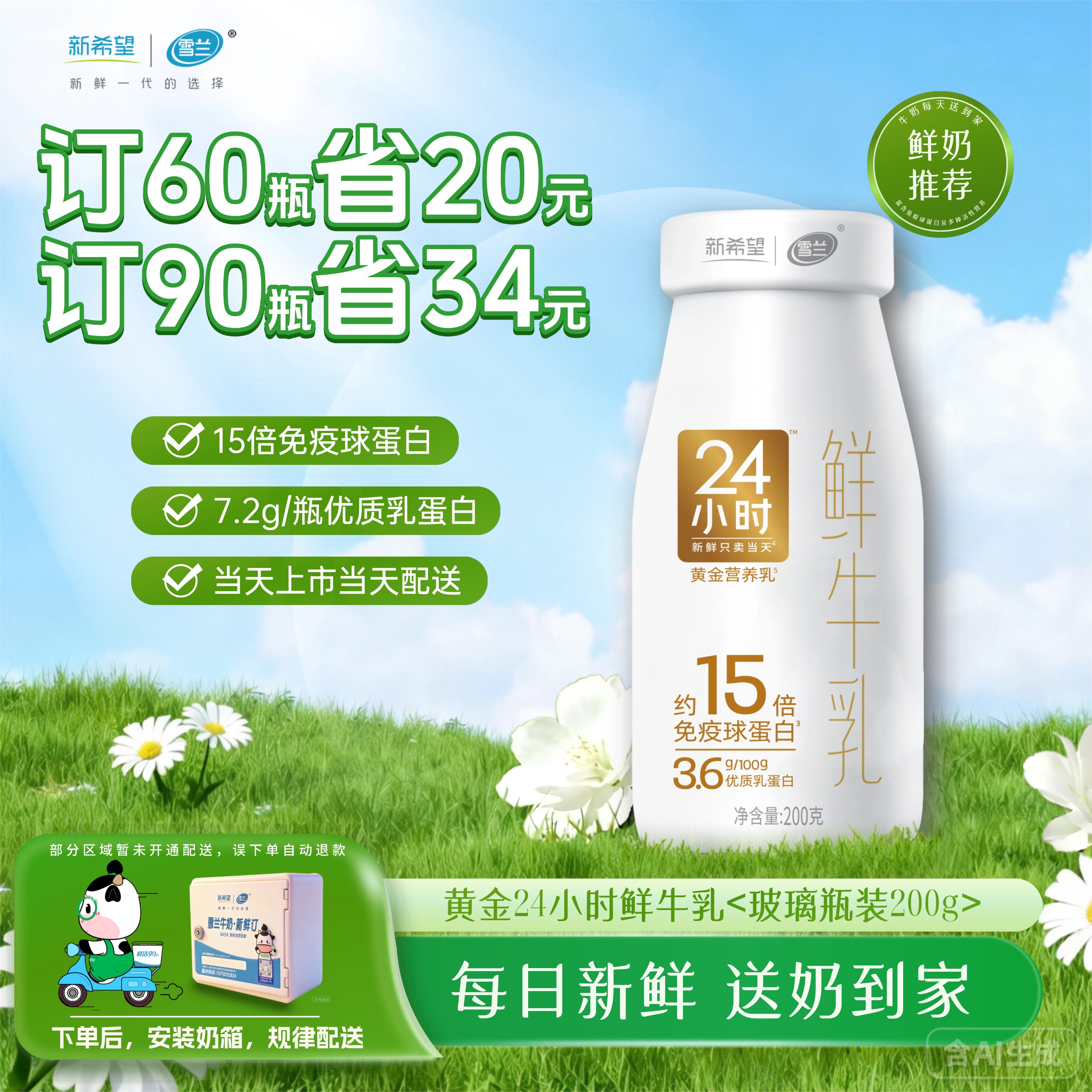 黄金24小时鲜牛乳| 玻璃瓶200g  订奶每日送奶上门