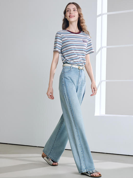 【百图lulu定制】【六好神裤】高含棉量 水洗磨白 垂感足 双拼线 显腿长 牛仔裤 商品图7