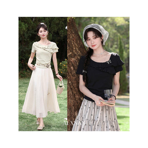 鹿向南【0405/20:00新品前1小时7折限量100件】设计感黑色T恤短袖 商品图3