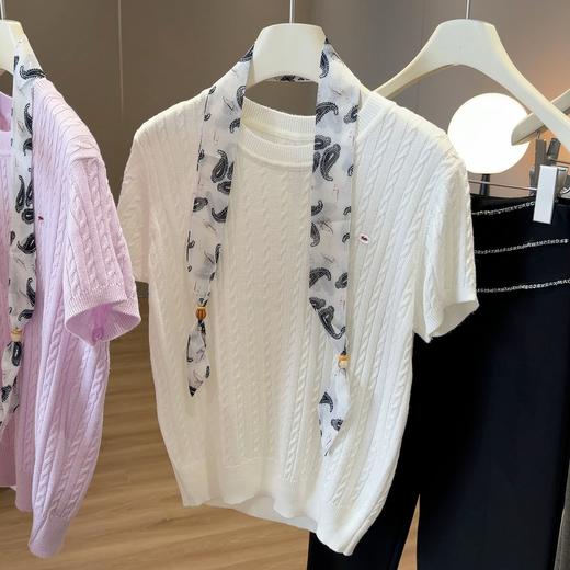 【时尚气质麻花短袖针织衫】夏季新款 洋气圆领气质百搭 收腰显瘦上衣  商品图0