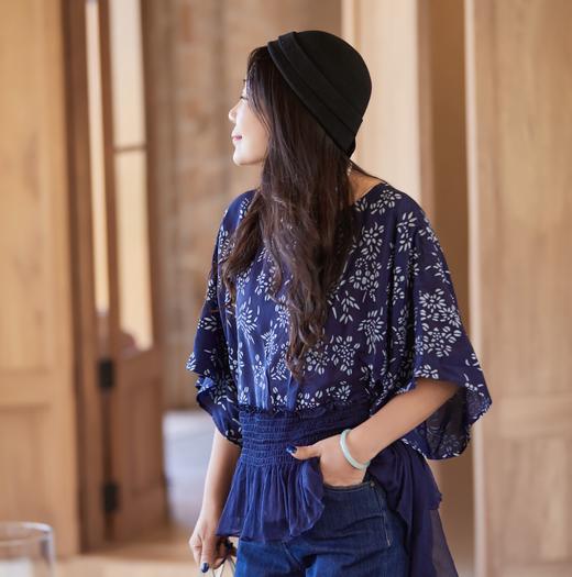 【林栖设计小店】蓝印雅意|梅兰竹菊复古优雅飞片拼接2026夏新款衬衫上衣 商品图5
