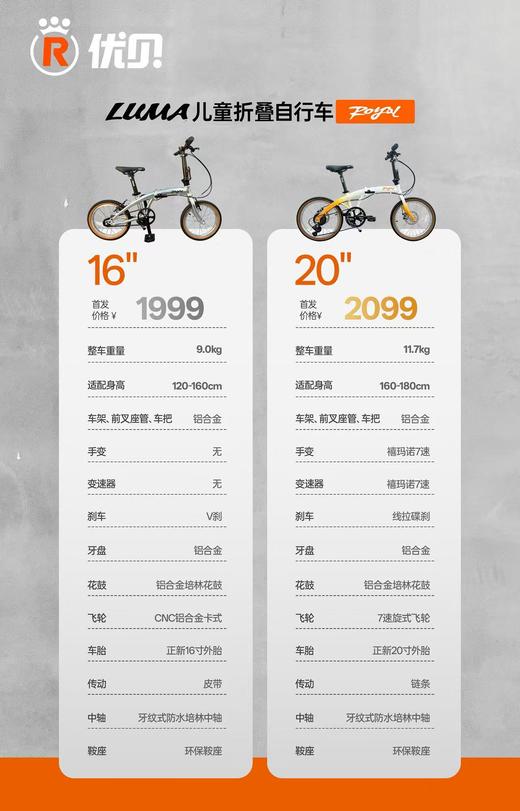 【成人/5岁+】 优贝Luma露玛折叠车送车锁 成人儿童骑行 16/20寸【品牌方天津发货】 商品图5