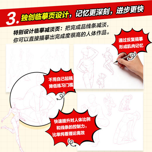 人体结构临摹练习500例 人体动态结构造型临摹图册红描练习可撕式临摹本 商品图3