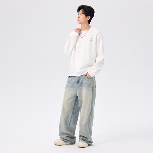 gxgjeans男装圆领卫衣26春款透气亲肤简约百搭校园青少年男士套头卫衣K&C 商品图3