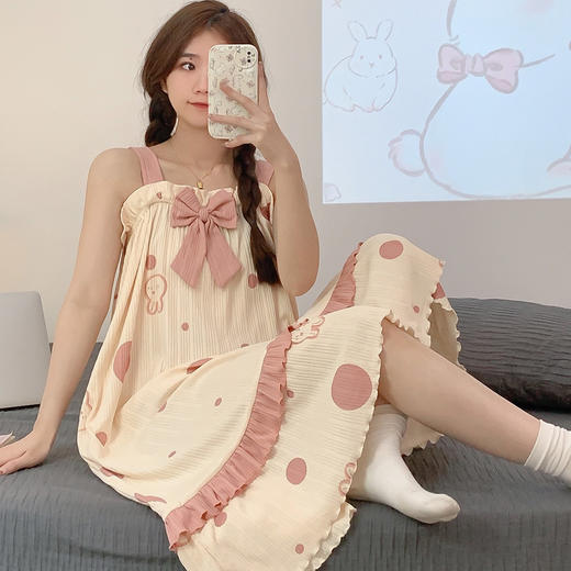 棉质睡衣女夏薄款可爱甜美吊带睡裙卡通休闲学生家居服宽松仙女风 商品图4