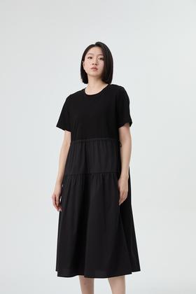 水淼2026春夏新品针织梭织拼接显瘦连衣裙2658