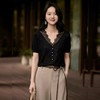 浮雕蕾丝~韩系V领蕾丝拼接短袖针织衫女百搭时尚显瘦花边背心 商品缩略图1