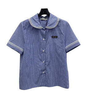 女款格纹短袖衬衫 可配套装la017