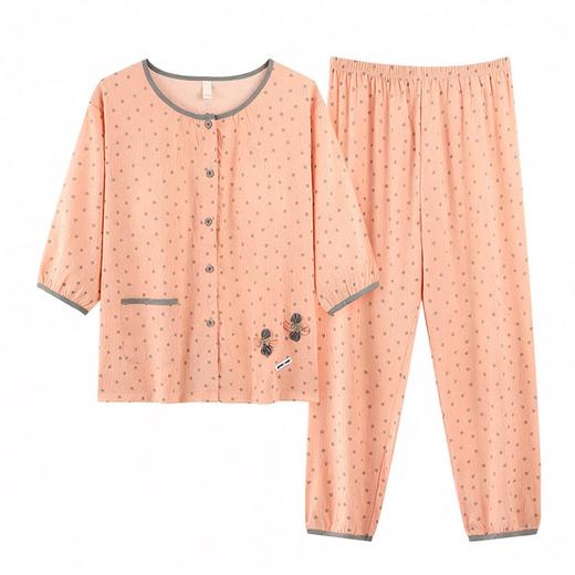 韩版睡衣女夏季春秋带胸垫七分袖两件套装薄款甜美家居服宽松大码 商品图2