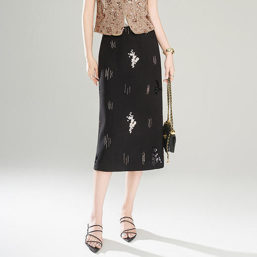 「自」全新升级【铂金会员174/天猫229/差价55】(14512)洛诗琳复古亮片高腰半身裙女2026春夏季新款显瘦显腿长A字裙 商品图0