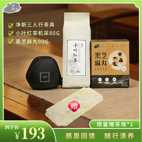 【春季踏青季限时活动】随行清养组合）（机采小叶红茶*1+黑芝麻丸*1+三人行旅行茶具-1）赠中国风茶席*1