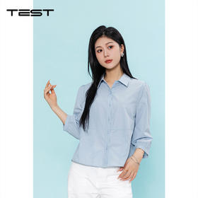 夏上新气质减龄温柔风浅蓝色七分袖衬衫1262002