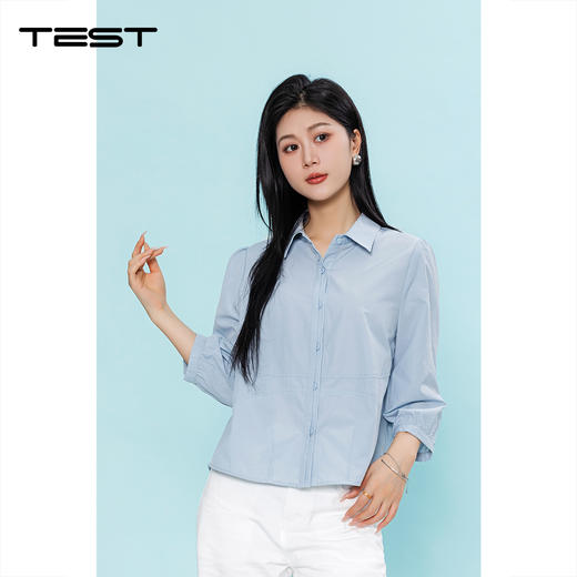 夏上新气质减龄温柔风浅蓝色七分袖衬衫1262002 商品图0
