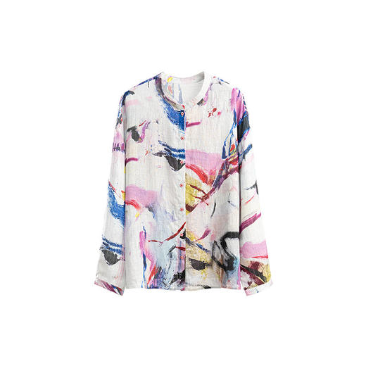 绽放173朵/「余味-2」花衬衫*zijun联名系列竖纹亚麻印花长袖衬衣 商品图4