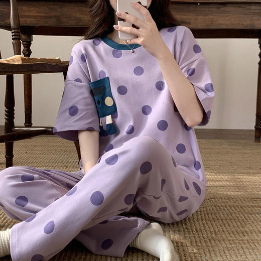 短袖睡衣女夏季棉质薄款卡通少女学生圆领夏天可外穿家居服 商品图2