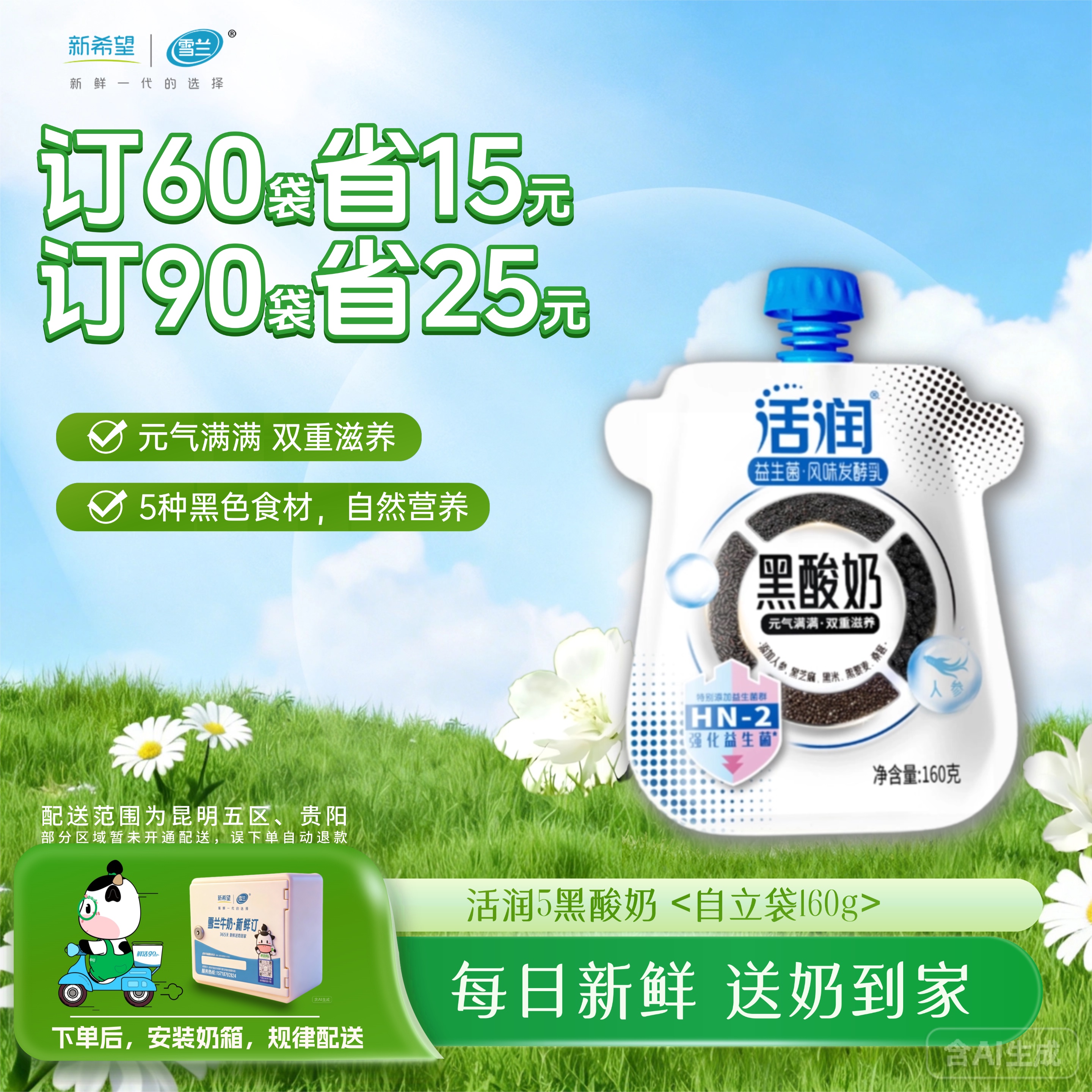 活润黑酸奶| 自立袋160g 订奶每日送奶上门