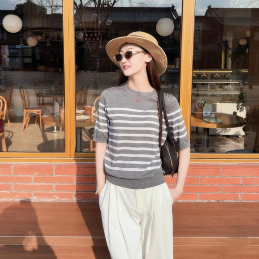 （人手n件）火桐hooton 扬子18针精纺绵羊毛老钱条纹圆领短袖 商品图2