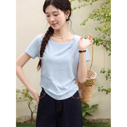 鹿向南【0407/00:00新品前一小时7折限量100件】蓝色T恤 商品图1