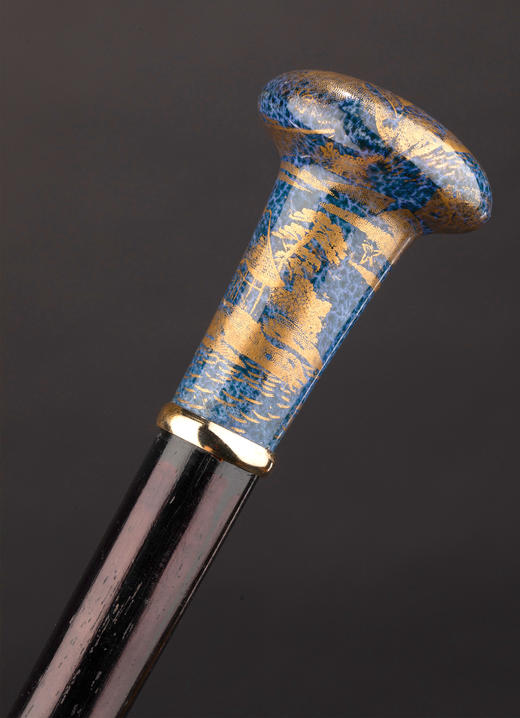 独角鹿西洋古董1910年代中国出品蓝地描金花鸟纹主题瓷手柄硬木手杖 商品图4