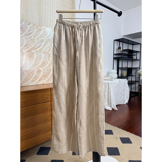 时间的温度 日本进口亚麻棉 银葱提花竖条纹 高级感拉满阔腿长裤 空调裤 天然的面料就是好 商品图4