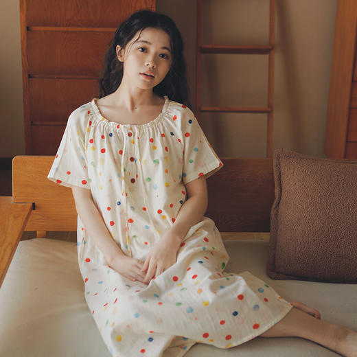 全棉双层纱~春夏纯棉短袖睡裙女士 透气纱布短袖睡衣夏天夏款全棉家居服夏 商品图5