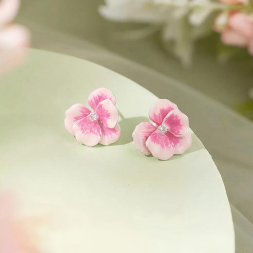 三彩2026新款立体蝴蝶兰花朵滴釉画漆耳钉S925银针多巴胺度假 商品图4