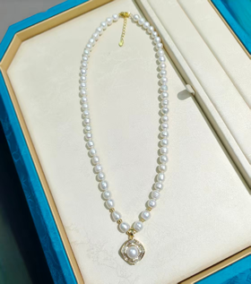 轻奢极简 7mm淡水珍珠满钻吊坠 锁骨链 毕业季礼物 [发：79]