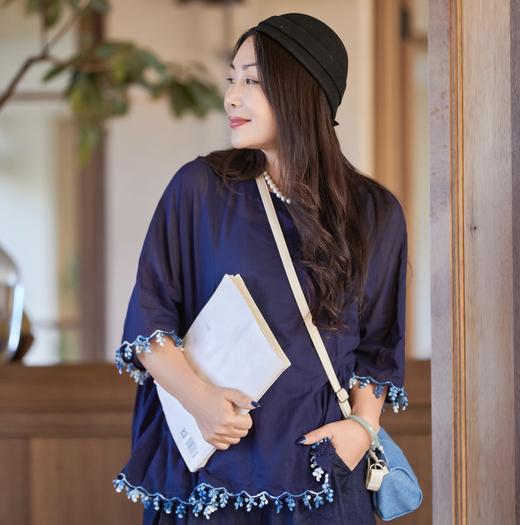 【林栖设计小店】植物染色|手工花边纯棉多色2026夏新款衬衫上衣两件套 商品图2