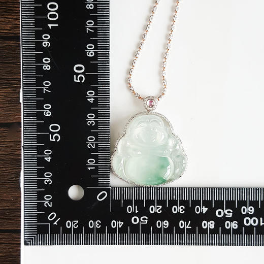 【天然正品】A货翡翠AU750收藏级白金镶钻镶天然细腻白色飘蓝花高冰种佛公翡翠吊坠项链 54CM（长度可调节）230326NJS36 商品图2