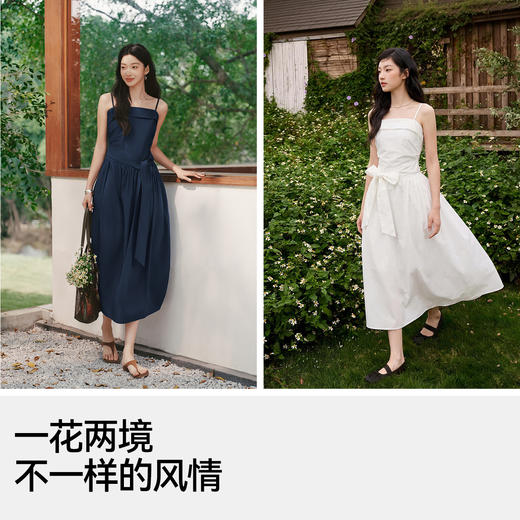 森马连衣裙女夏蝴蝶结纯色抹胸吊带裙2026新款百搭千金风法式长裙 商品图4