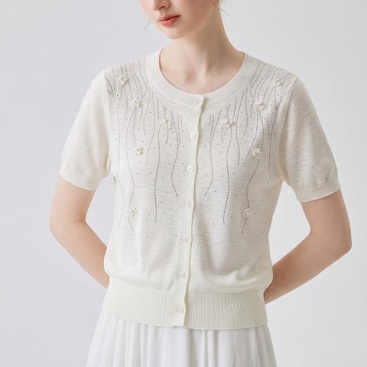 汀兰雪絮～高级感重工烫钻莱赛尔 亚麻立体花朵开衫 百搭宽松针织衫 商品图1