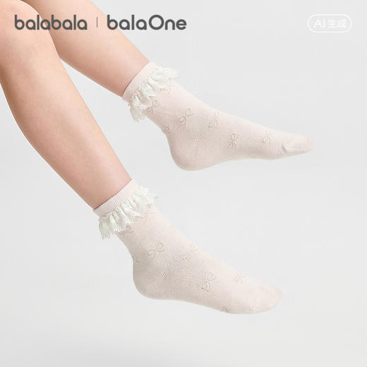 巴拉巴拉儿童袜子夏季网眼袜透气薄女童短袜甜美蝴蝶结棉弹三双装 商品图2