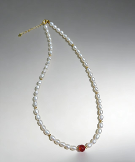 水滴大米+红玛瑙 5-6mm珍珠妈妈链 喜庆福气 送长辈 [发：59]