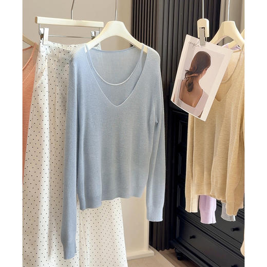 春季【韩系假两件针织衫】新款巨好看长袖薄款软糯毛衣打底衫  商品图0