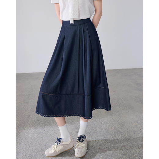 【百图lulu定制】【假日裙】裙身镂空 下摆蕾丝  流动感 A字半裙 商品图1