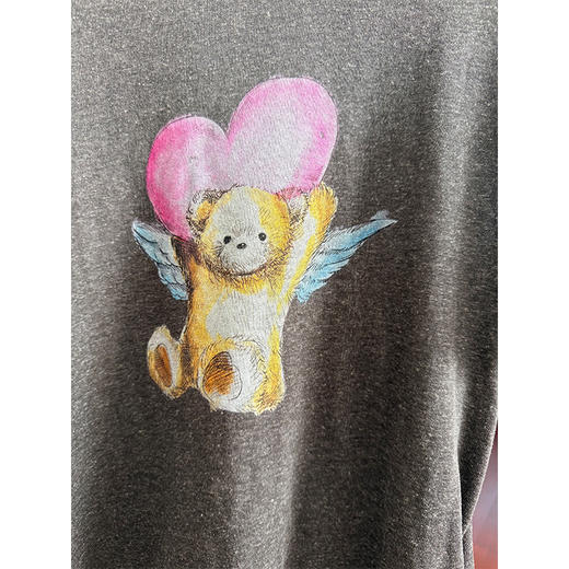 柔软治愈 莱赛尔亚麻混纺短袖T恤美式复古小熊爱心印花T 商品图5