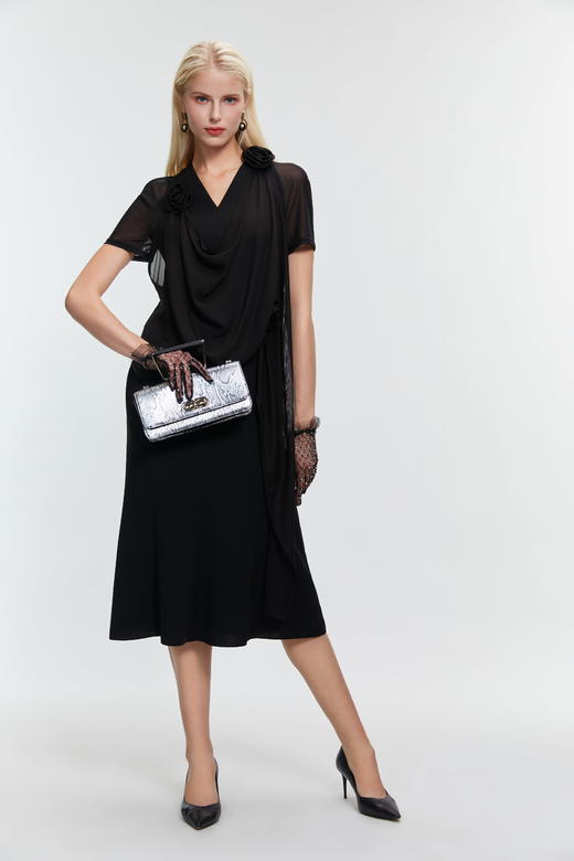 SAFICOO 收腰显瘦网纱短袖气质连衣裙 商品图0