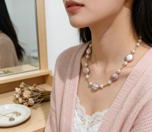 巴洛克纽扣珠 5.5-11mm淡水珍珠项链 不规则艺术感 不撞款 [发：10] 商品图1