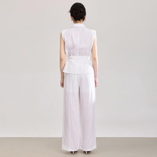 「高货wl」全新升级【铂金会员422/天猫569/差价147】(99120)洛诗琳2026新款老钱风腰带无袖衬衫高腰阔腿直筒裤两件套 商品图2