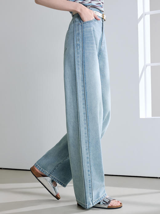 【百图lulu定制】【六好神裤】高含棉量 水洗磨白 垂感足 双拼线 显腿长 牛仔裤 商品图3