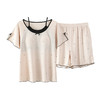 夏季新款带胸垫睡衣女士短袖短裤韩系波点宽松圆领纯色家居服套装 商品缩略图4