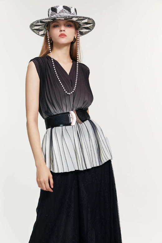 SAFICOO 墨影渐变 V领无袖雪纺衬衣 商品图3