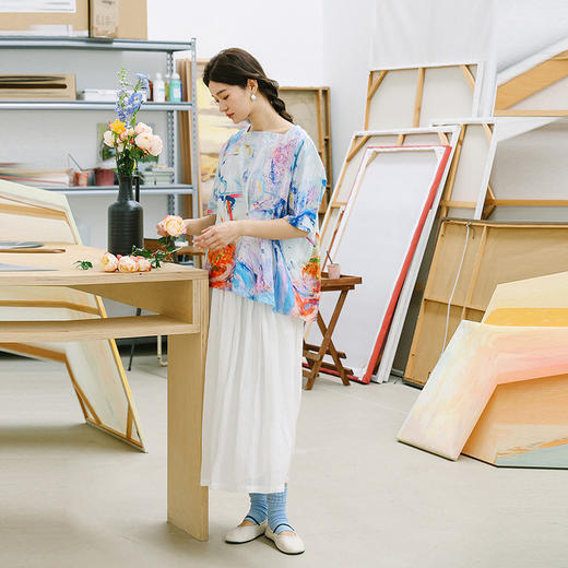 绽放181朵/「余味-1」小衫*zijun联名系列水洗皱棉亚麻印花衬衣女 商品图2