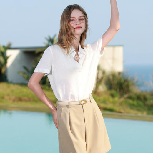 三彩2026新款杏色皮腰带法式复古椭圆叶子扣头束腰二层牛皮ins风 商品图4