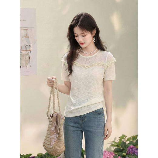 鹿向南【0405/20:00新品前1小时7折限量100件】杏色针织衫T恤短袖 商品图1