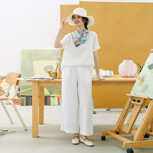 特绽放178朵/东方既白*zijun联名系列砂洗汉麻印花腰贴毛边九分裤 商品图1