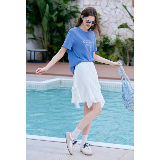 【百图lulu定制】【蕾丝字母T】 设计感  蕾丝字母  圆领  短袖T恤 商品图3