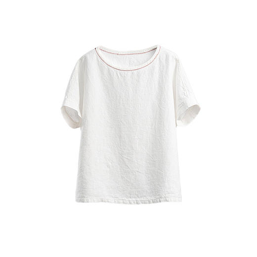 特绽放179朵/小白*zijun联名系列砂洗汉麻三角针梭织短袖T恤女夏 商品图4