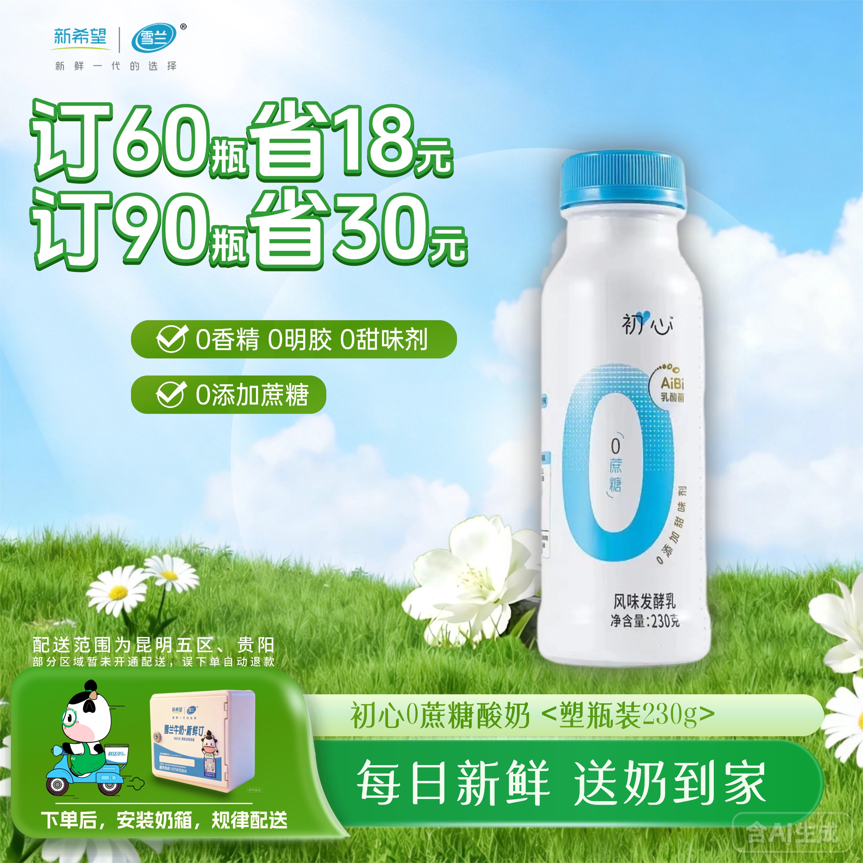 初心0蔗糖酸奶 | 塑瓶 230g 30瓶 每日配送上门