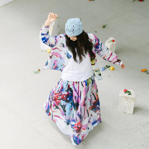 绽放174朵/「余味-2」花半裙*zijun联名系列亚麻印花中长款半身裙 商品图1